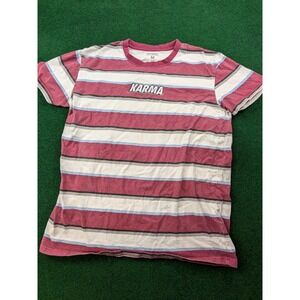 Samegang Mens Karma Embroidered Striped T-Shirt Burgundy Blue White Medium